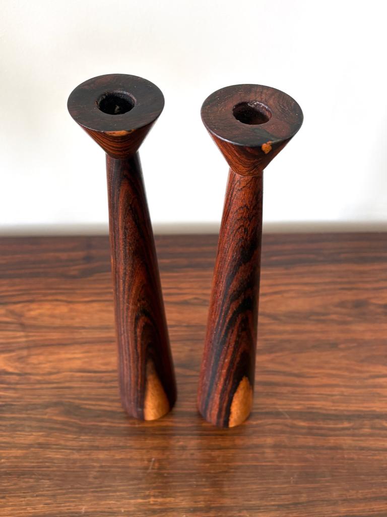 Vintage Mid Century Houten Kandelaars Deens Design 60s/70s, Huis en Inrichting, Woonaccessoires | Kandelaars en Kaarsen, Zo goed als nieuw