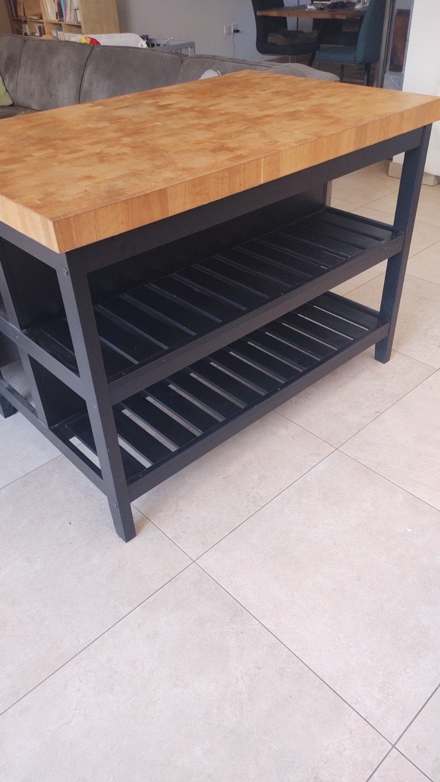 keukeneiland met rek Ikea zwart/eiken Vadholma, Ophalen, Zwart, 50 tot 100 cm, Minder dan 100 cm