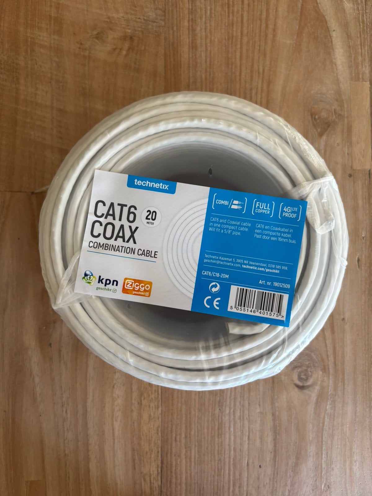 Nieuwe Gecombineerde Netwerk (CAT6) en Coax Kabel - 20m, wit, Ophalen of Verzenden, Nieuw
