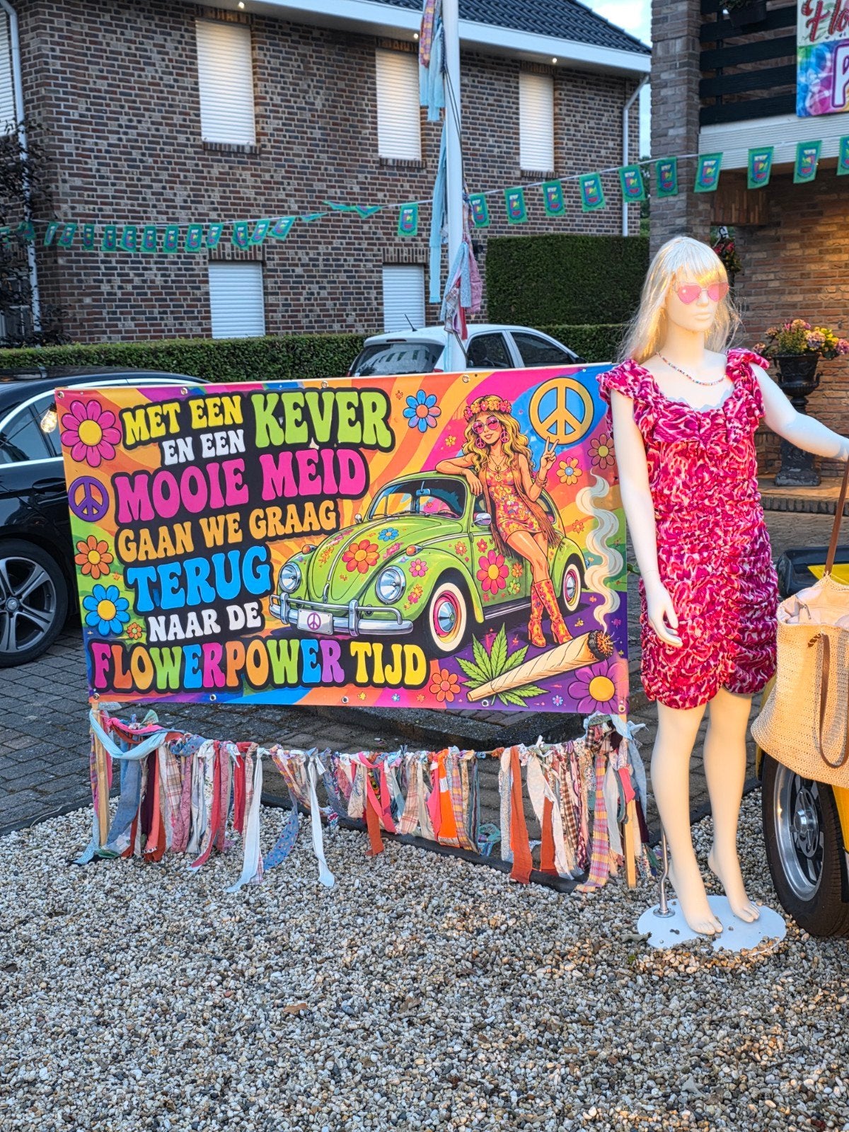 Flower Power Versiering voor Straatfeest - Hippie Decoratie, Ophalen of Verzenden, Gebruikt, Versiering, Carnaval