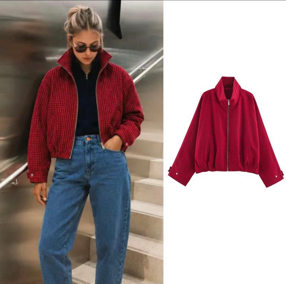 Geruite rode pilotenjas, Kleding | Dames, Ophalen of Verzenden, Nieuw, Maat 36 (S), Rood