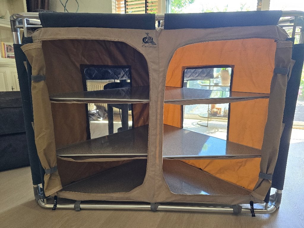 Camping hoekkast 2x (kunnen appart verkocht, prijs per stuk), Ophalen, Zo goed als nieuw, Campingkast