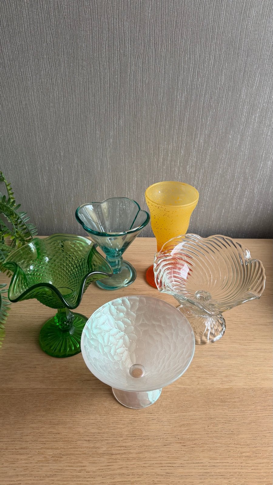 Vintage ijscoupes set - diverse kleuren en vormen, Antiek en Kunst, Antiek | Glas en Kristal, Ophalen of Verzenden
