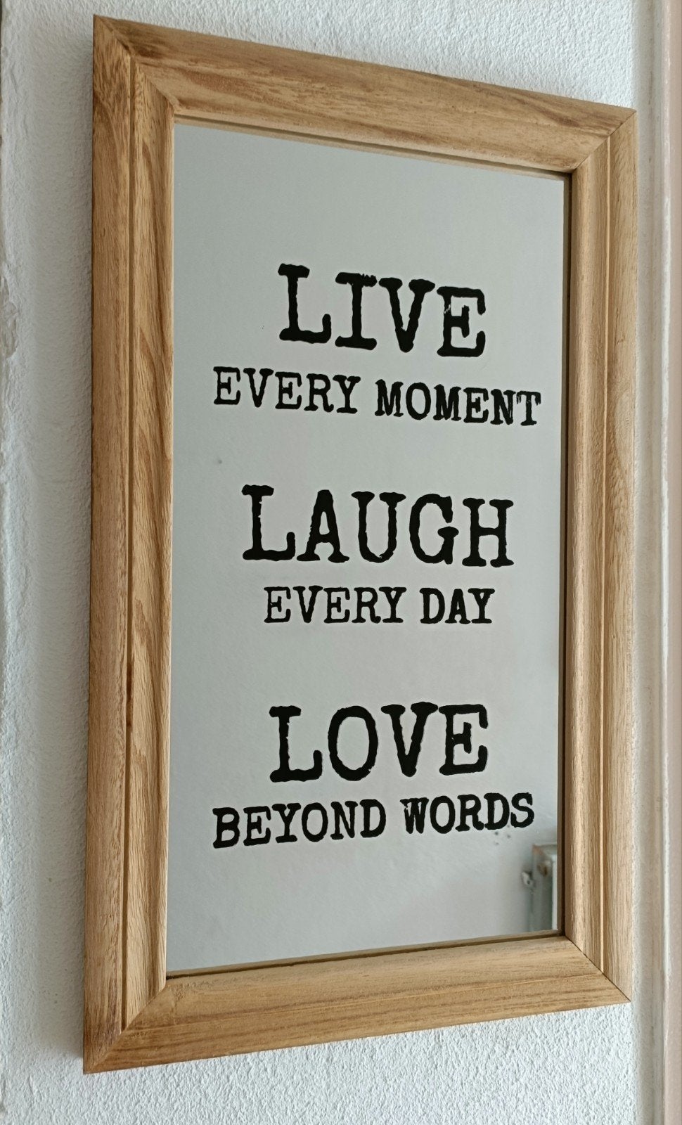 Spiegel met inspirerende tekst - Live Laugh Love, Minder dan 50 cm, Ophalen of Verzenden, Zo goed als nieuw, Minder dan 100 cm