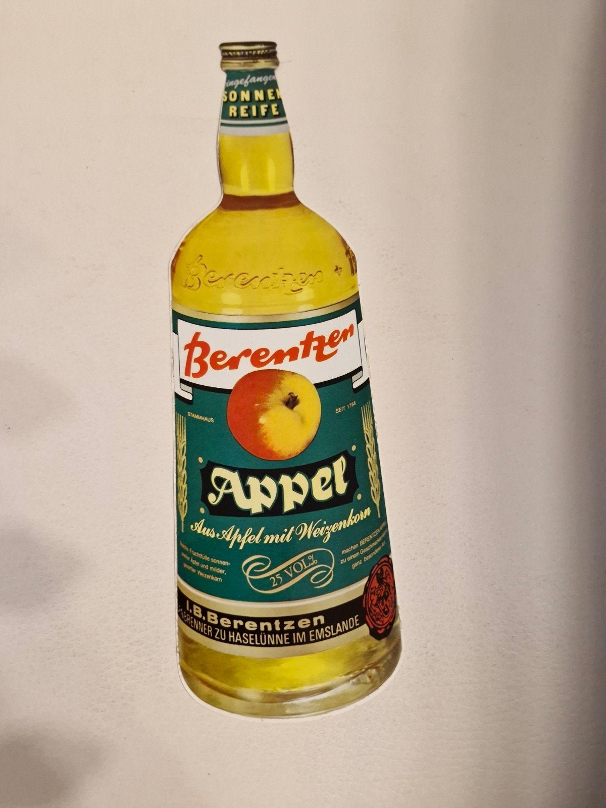 G 026 Vintage Berentzen Appel likeur fles sticker 28x7cm, Ophalen of Verzenden