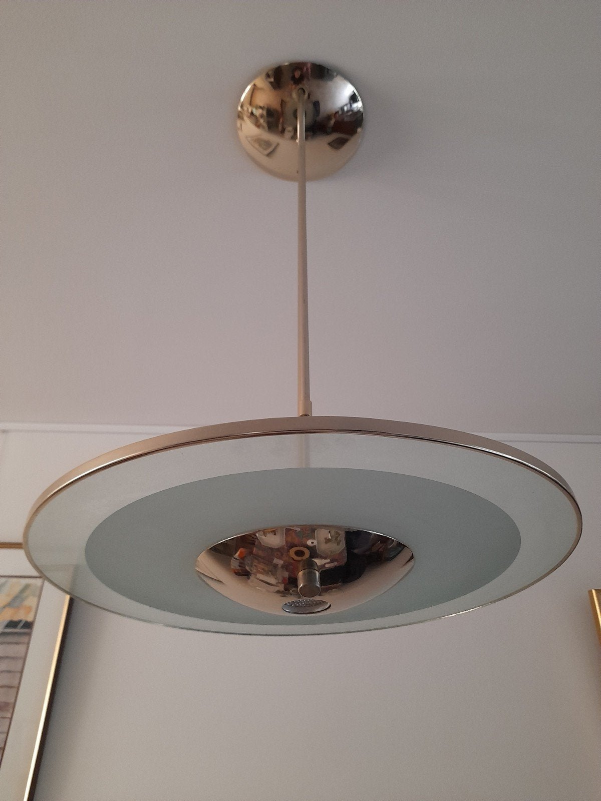 Estiluz messing hanglamp dimbaar, Ophalen, Gebruikt, Glas, Tijdloos