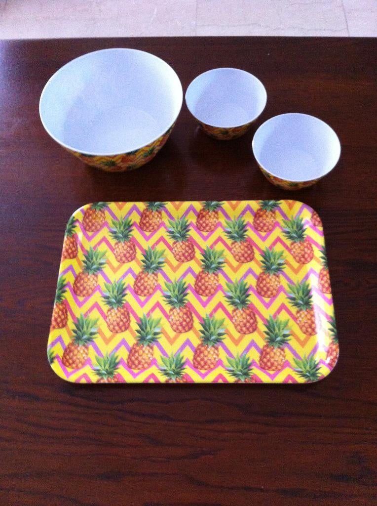 Camping set kunstof geel ananas compleet, Ophalen of Verzenden, Zo goed als nieuw