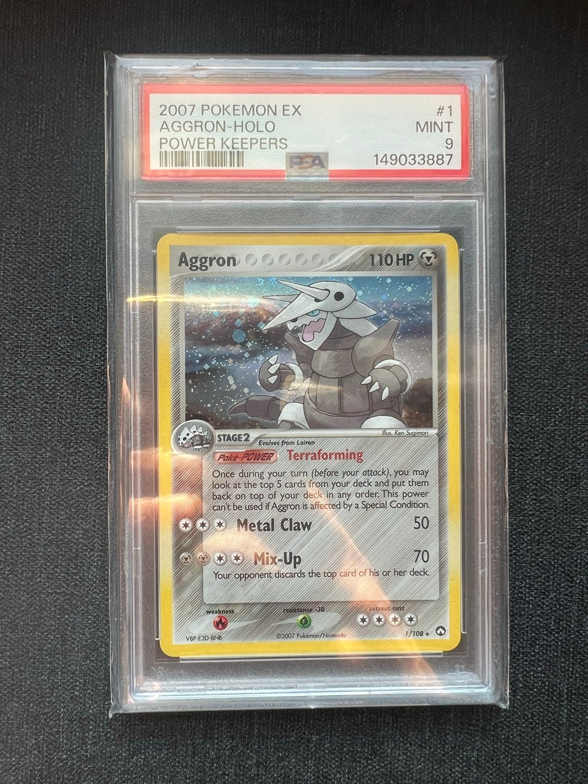 Aggron Holo Power Keepers PSA 9 Pokémon Kaart, Ophalen of Verzenden, Zo goed als nieuw, Losse kaart, Foil