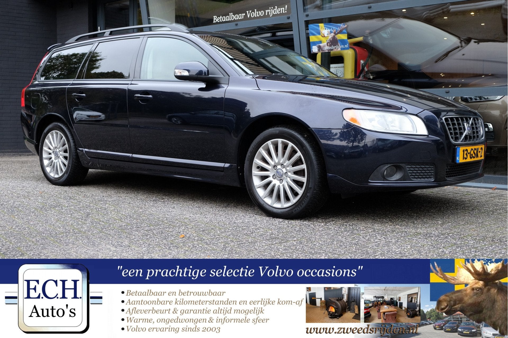 Volvo V70 2.5T 200 pk Aut. Leer, Trekhaak, 17 inch, Navi, Verwarmde buitenspiegels, Met garantie (alle), Blauw, 2521 cc