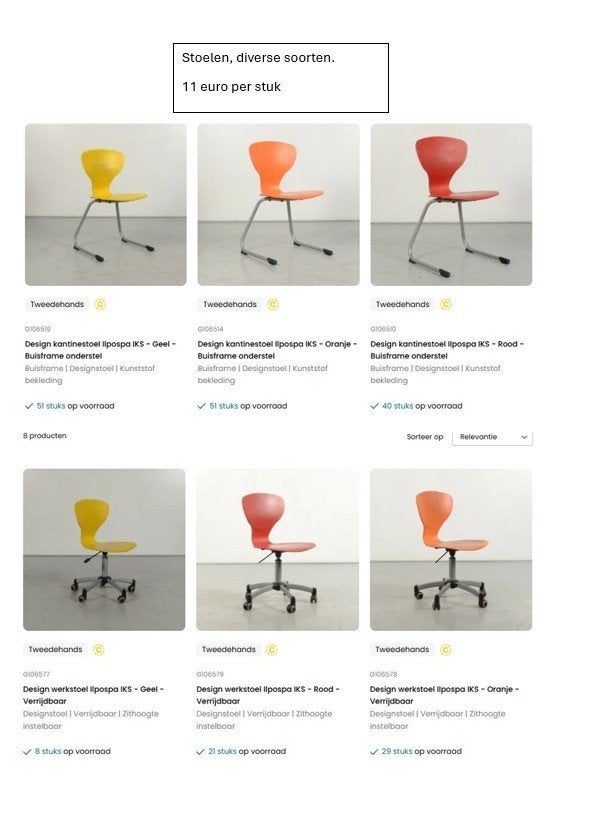 Export stoelen, +-200 stuks, 5 euro per stuk, Ophalen, Overige materialen, Gebruikt, Overige kleuren