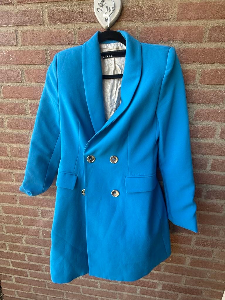 Zara Blazer Jurk - Levendig Blauw met Gouden Knopen, Ophalen of Verzenden, Zo goed als nieuw, Maat 36 (S), Blauw