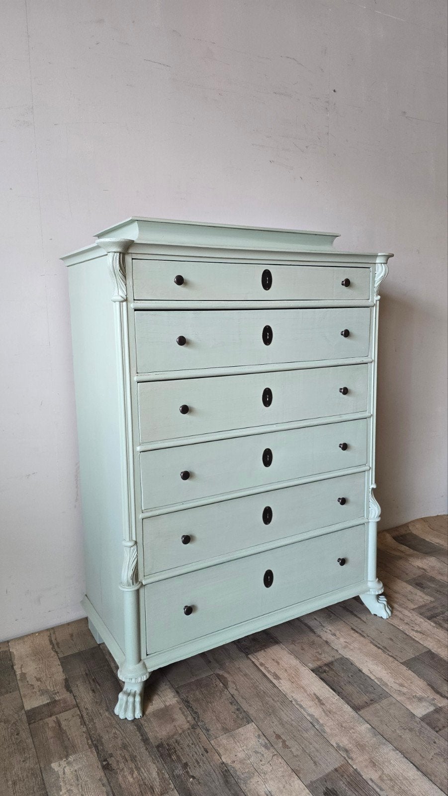 Prachtige Chiffonyaire Ladekast Blauw Grenen Hout, Huis en Inrichting, 100 tot 150 cm, 1 of 2 laden, 100 tot 150 cm, Ophalen of Verzenden