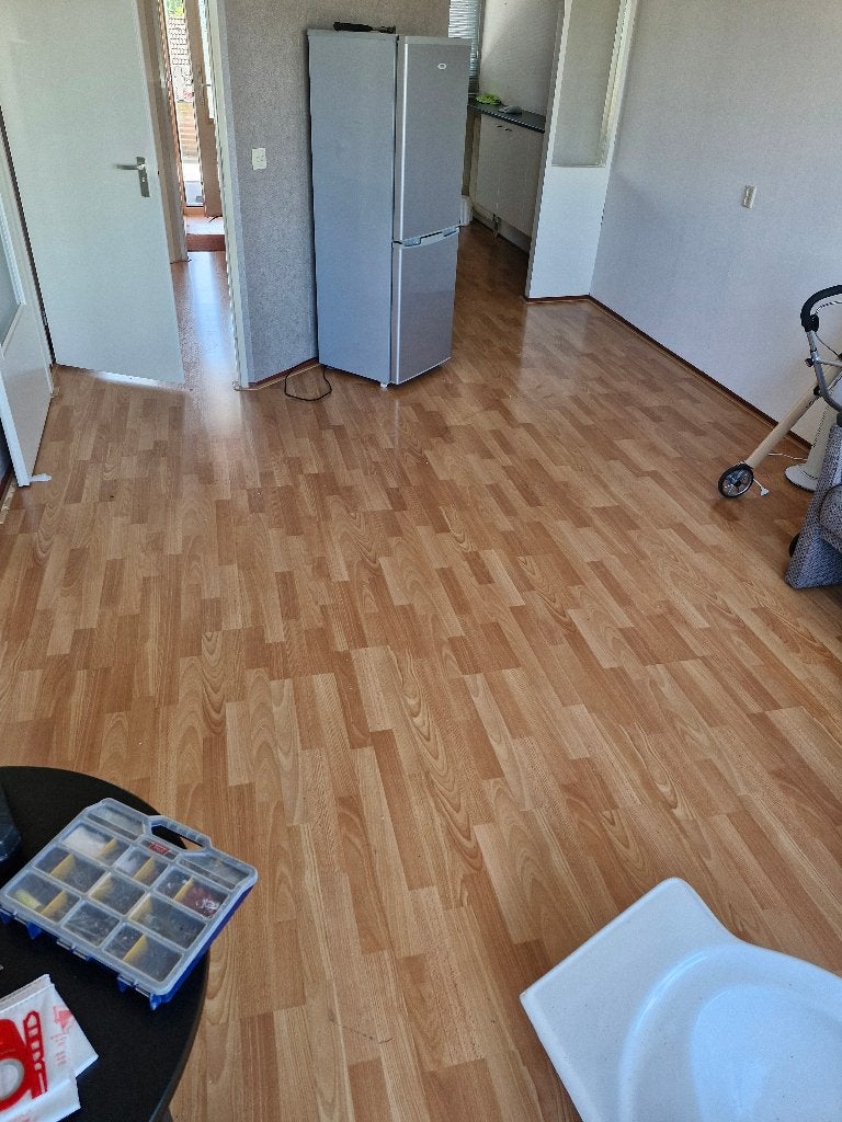 Mooie beuken laminaatvloer, circa 37 m2, Ophalen, Gebruikt, 50 tot 150 cm, 10 m² of meer