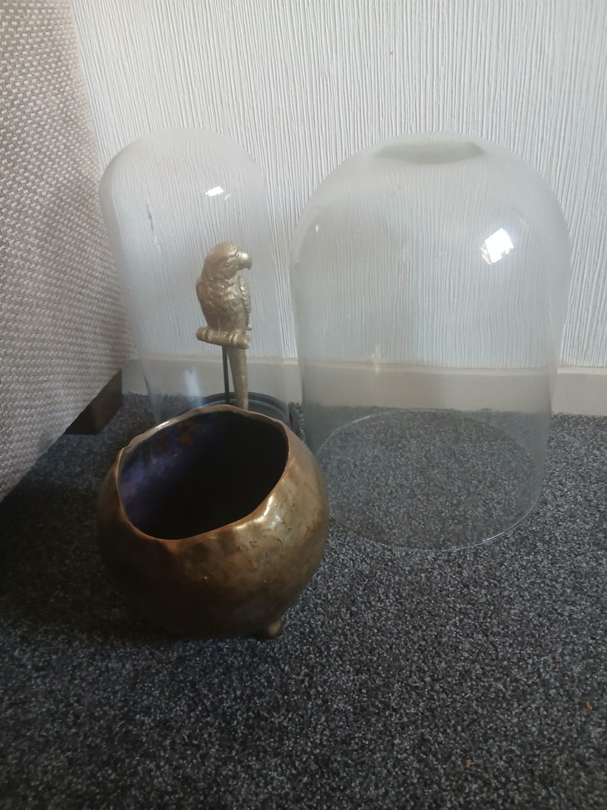 Leuke woonaccessoires: gouden papegaai en pot, Ophalen, Gebruikt, Goud, Metaal