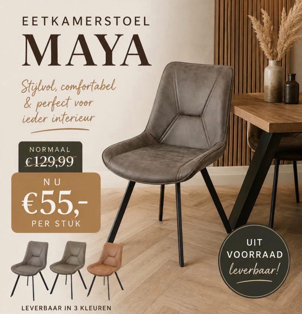 Eetkamerstoelen Maya [Woudhof Wonen], Overige kleuren, Nieuw, Leer, Ophalen of Verzenden
