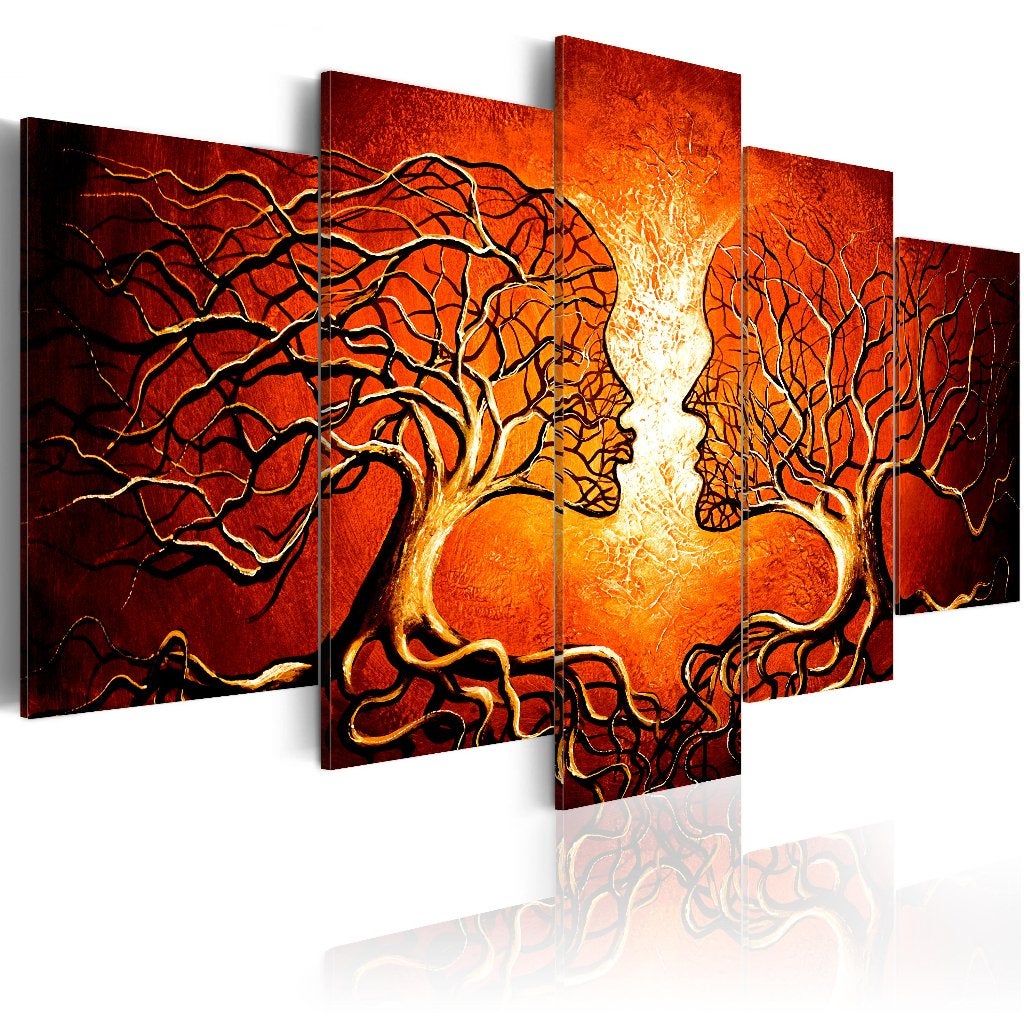 78 Abstract Bomen Gezichten 5 Luik Canvas Schilderij 200x100, Ophalen of Verzenden