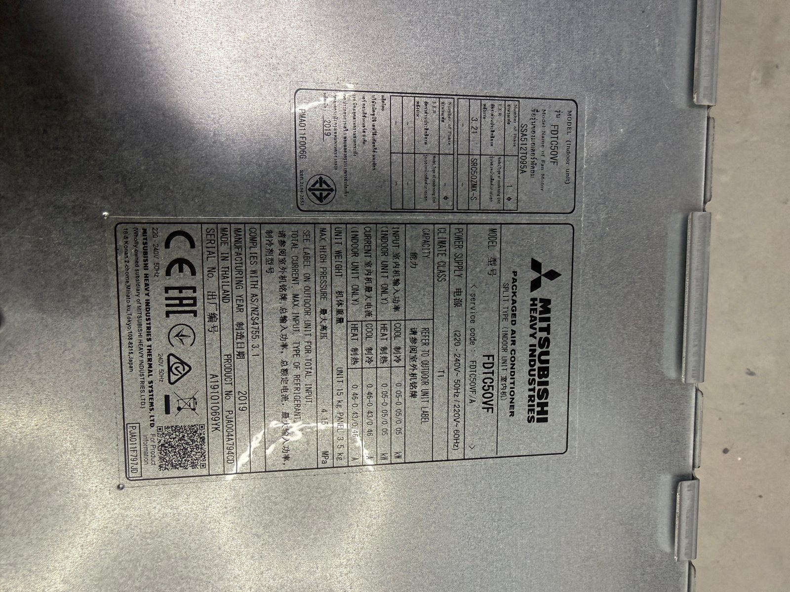 Mitsubishi Heavy Industries FD1050VF Cassette Airco, Witgoed en Apparatuur, Airco's, Gebruikt, 3 snelheden of meer, Ophalen of Verzenden