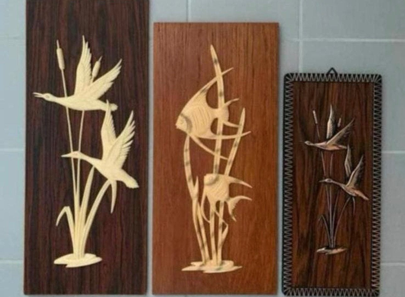 Wandbord Teak Vintage Vogels, Ophalen of Verzenden, Huis en Inrichting