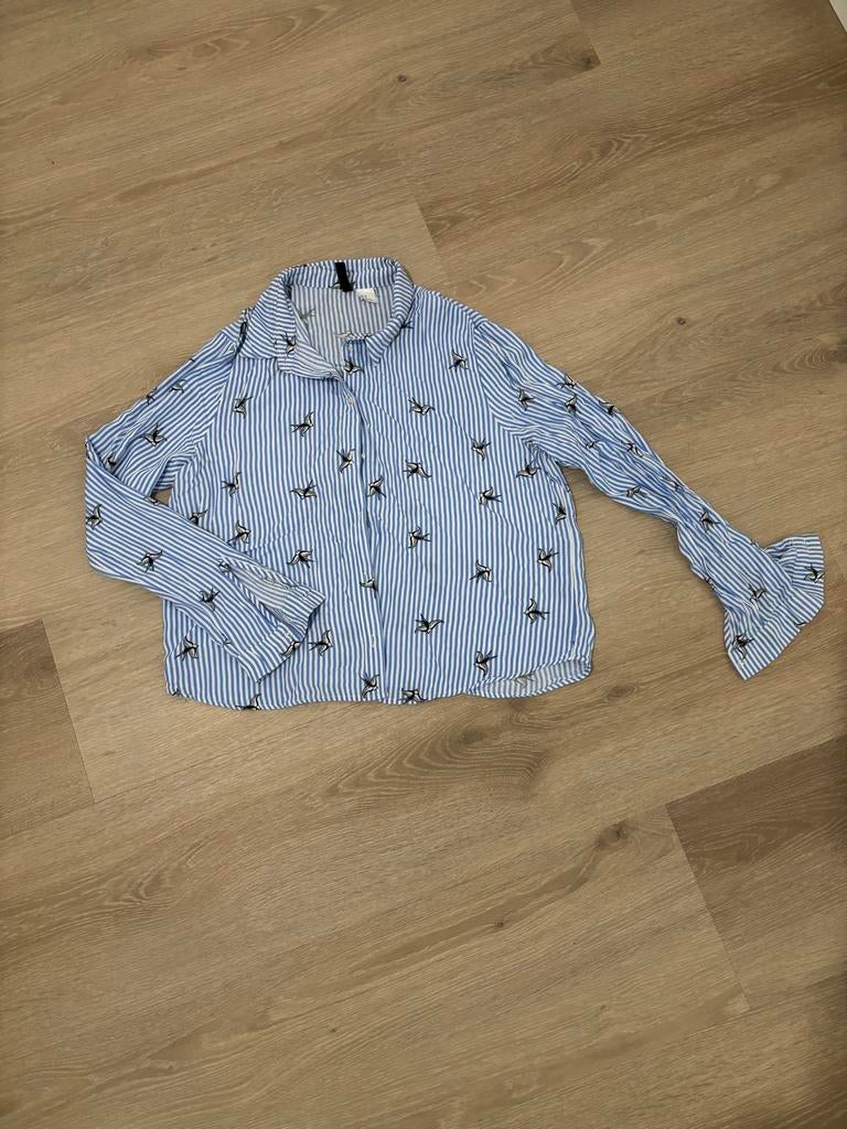 Blouse met strepen en vogels H&M, Ophalen of Verzenden, Gedragen, Maat 38/40 (M), Blauw