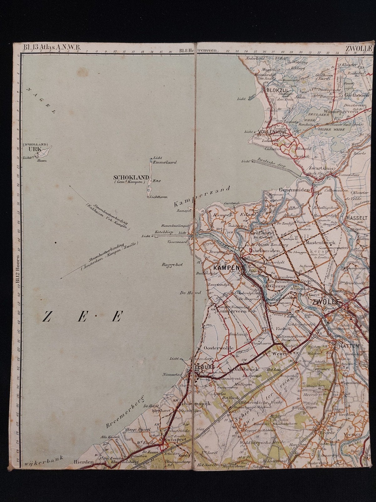 13 / Zwolle en omgeving plattegrond ANWB uit 1920, Boeken, Gelezen, ANWB, Ophalen of Verzenden, Landkaart
