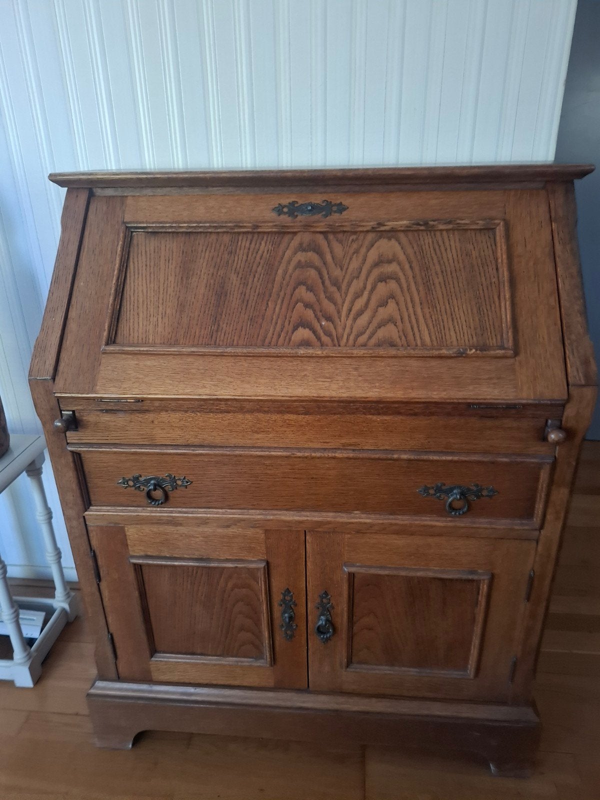 Antiek eiken secretaire met lade en kast, Antiek en Kunst, Ophalen of Verzenden