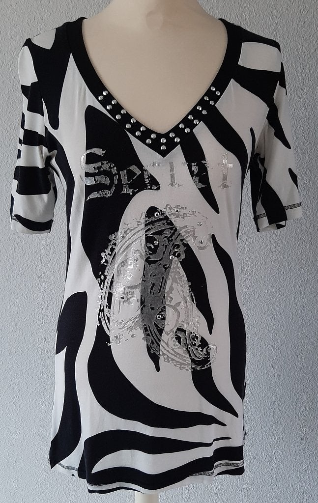Airfield maat 36 : zwart wit lang shirt, Ophalen, Zwart, Zo goed als nieuw, Korte mouw