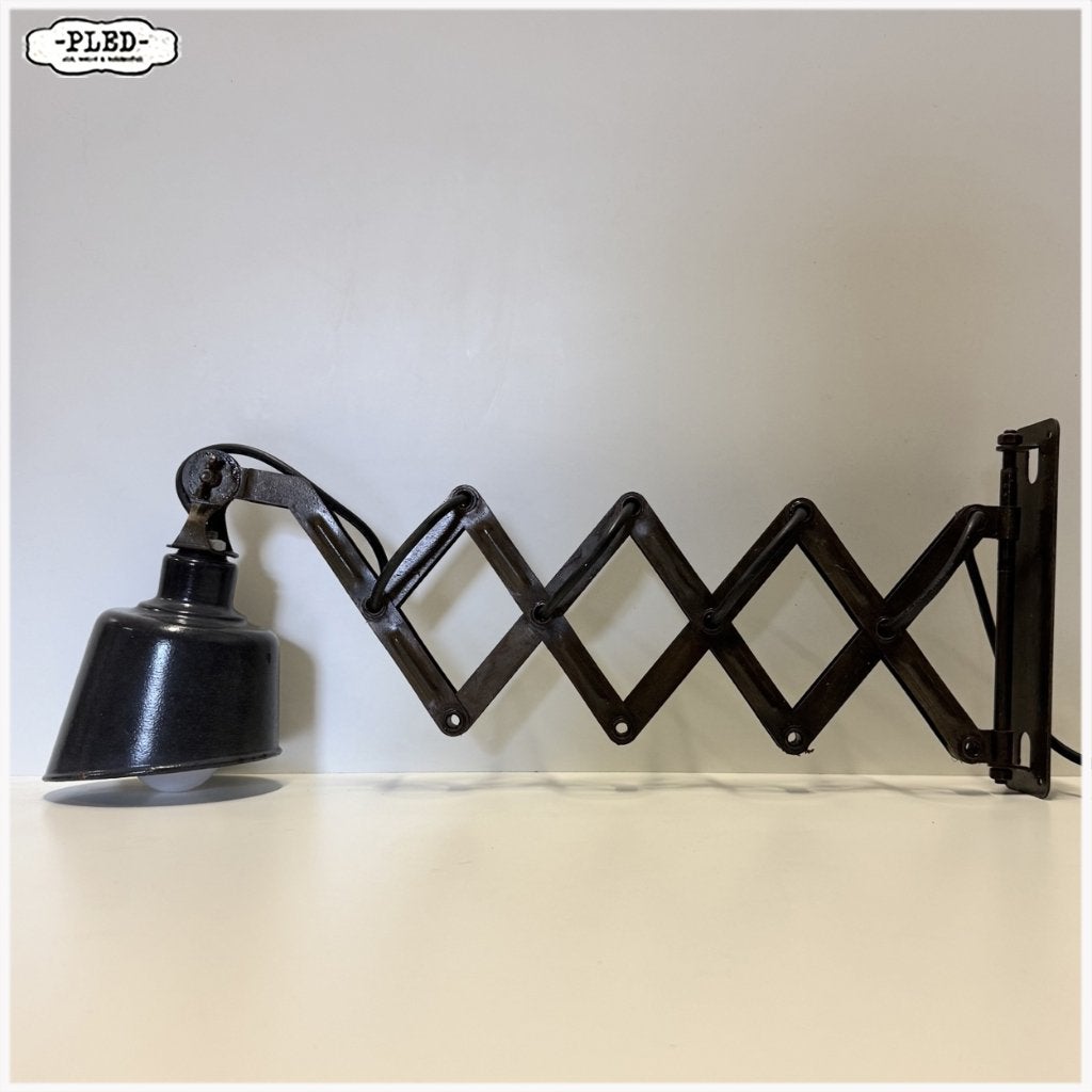 Robuuste schaarlamp met oude blauw geëmailleerde kap, Nvt, Metaal, Wandlamp, Nvt
