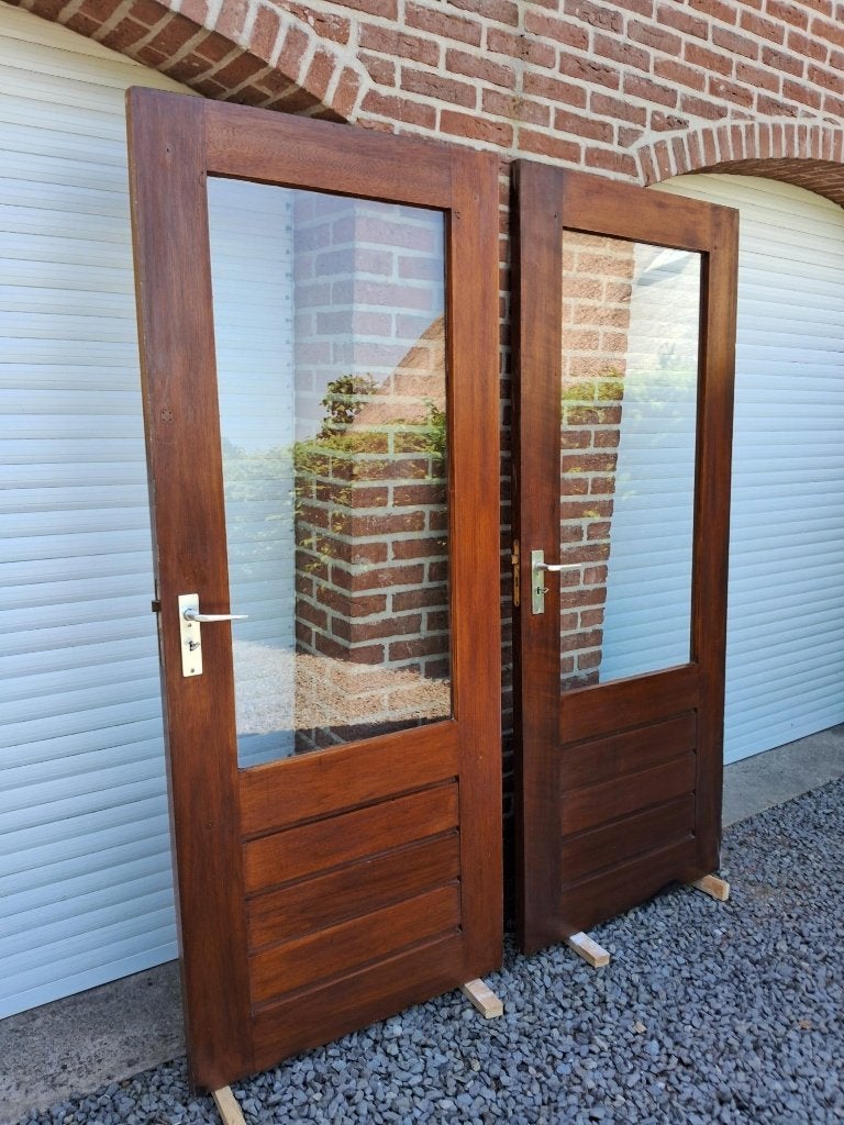 schuurdeuren, achterdeuren hardhout enkel glas, Ophalen, Gebruikt, 80 tot 100 cm, Buitendeur