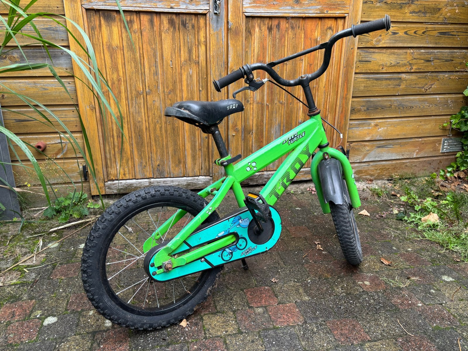 Groene Troy kinderfiets - 16 inch, Ophalen, Gebruikt, Terugtraprem, 16 tot 20 inch