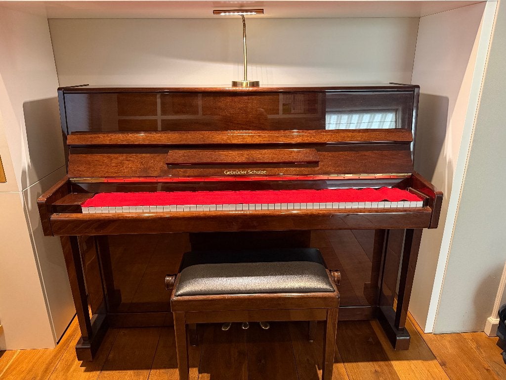 Piano Gebrüder Schulze + lamp + beethoven bankje, Ophalen, Gebruikt, Bruin, Piano