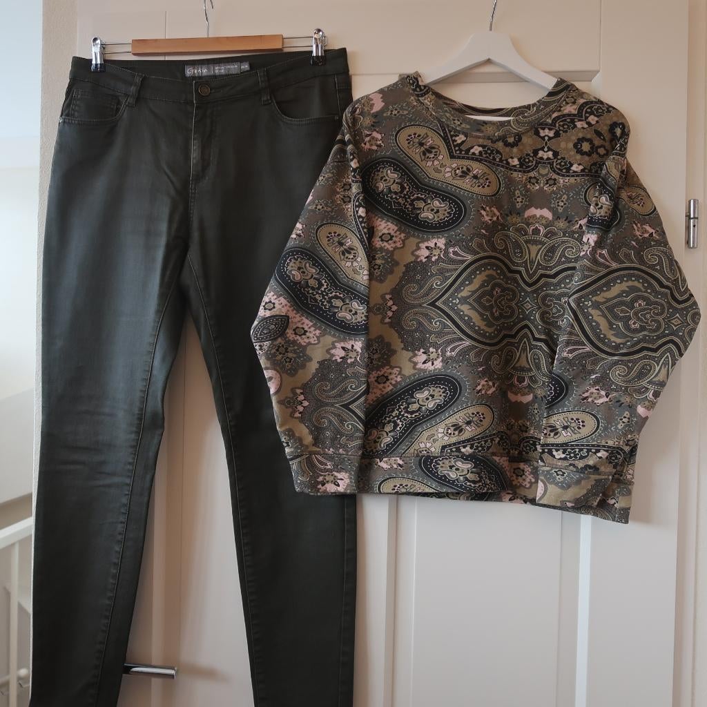 Groene katoenen broek Geisha maat 44, Geisha, Maat 42/44 (L), Ophalen of Verzenden, Lang