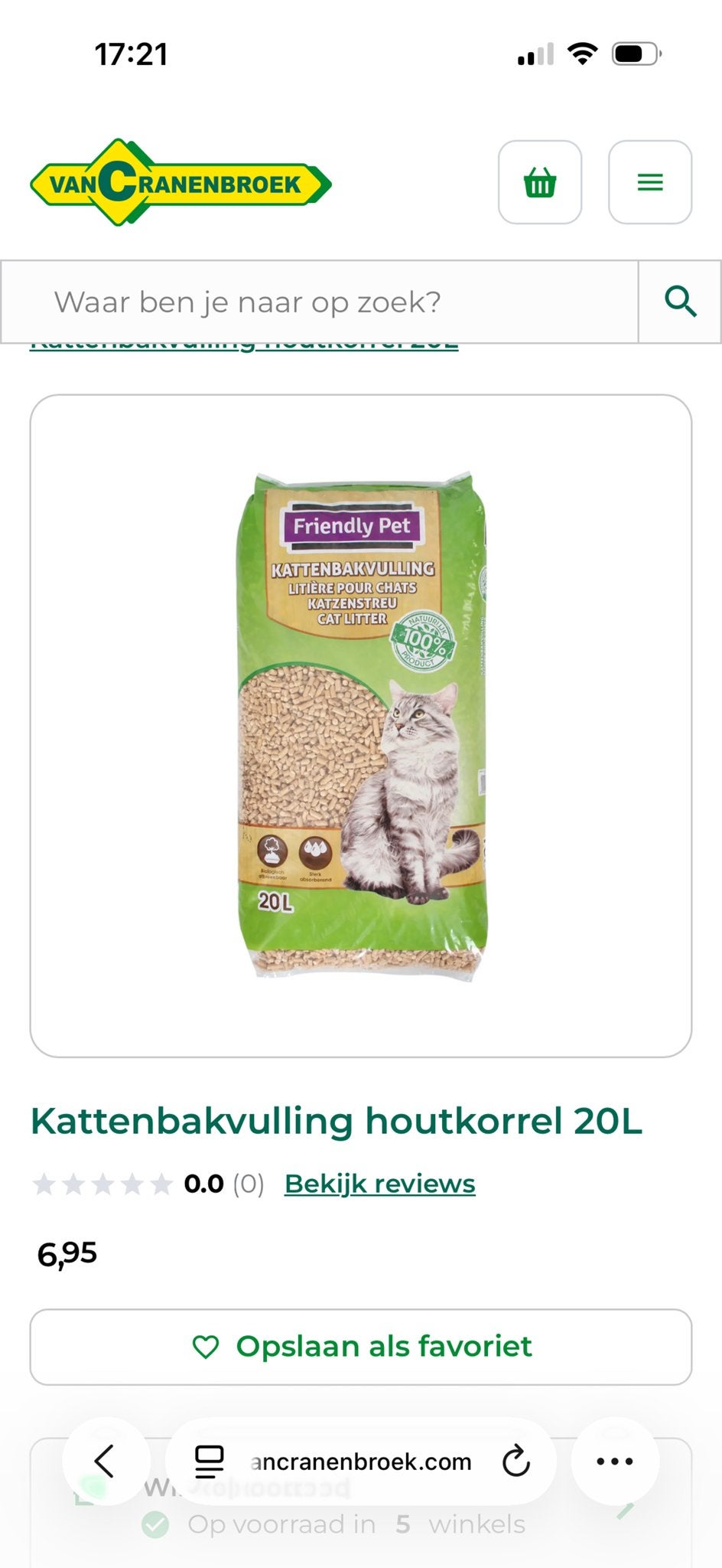 5 zakken kattenbakvulling geperste houtkorrels, Ophalen, Nieuw