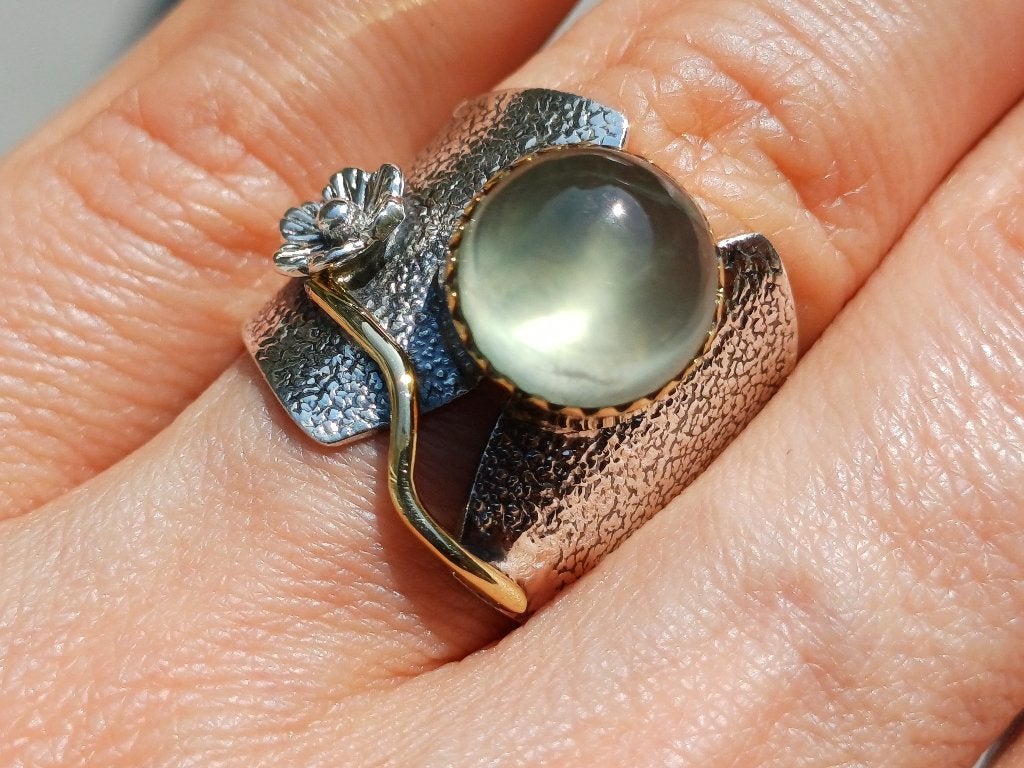 Vanoli 925 zilveren design ring met prehniet maat 17,75, Sieraden, Tassen en Uiterlijk, Ringen, Daiva1973@hotmail.com, 18 tot 19