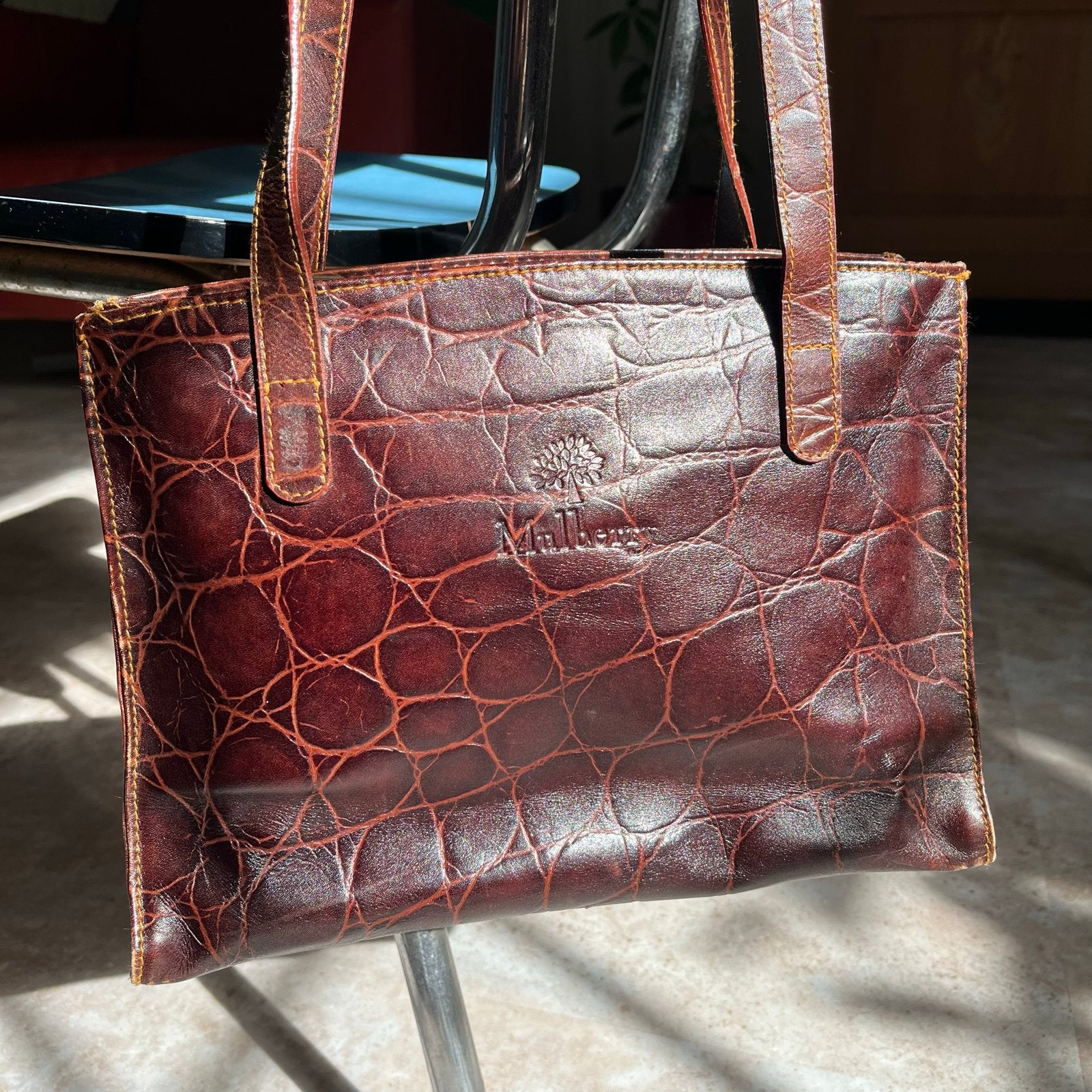 Vintage Mulberry schoudertas, Sieraden, Tassen en Uiterlijk, Tassen | Schoudertassen, Overige merken, Gebruikt, Bruin, Ophalen of Verzenden