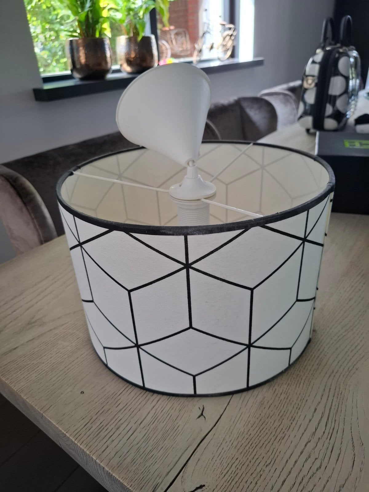 Kidsdepot lampenkap wit/zwart geometrisch patroon, Ophalen of Verzenden, Zo goed als nieuw, Lamp