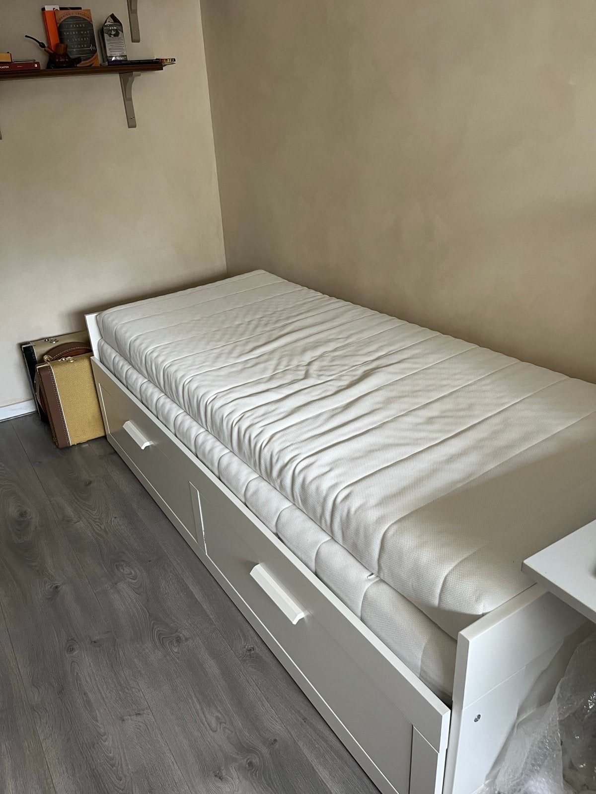 IKEA BRIMNES bedbank met 2 lades en 2 matrassen 80x200 cm, Huis en Inrichting, Slaapkamer | Bedden, Ophalen, Gebruikt, Eenpersoons