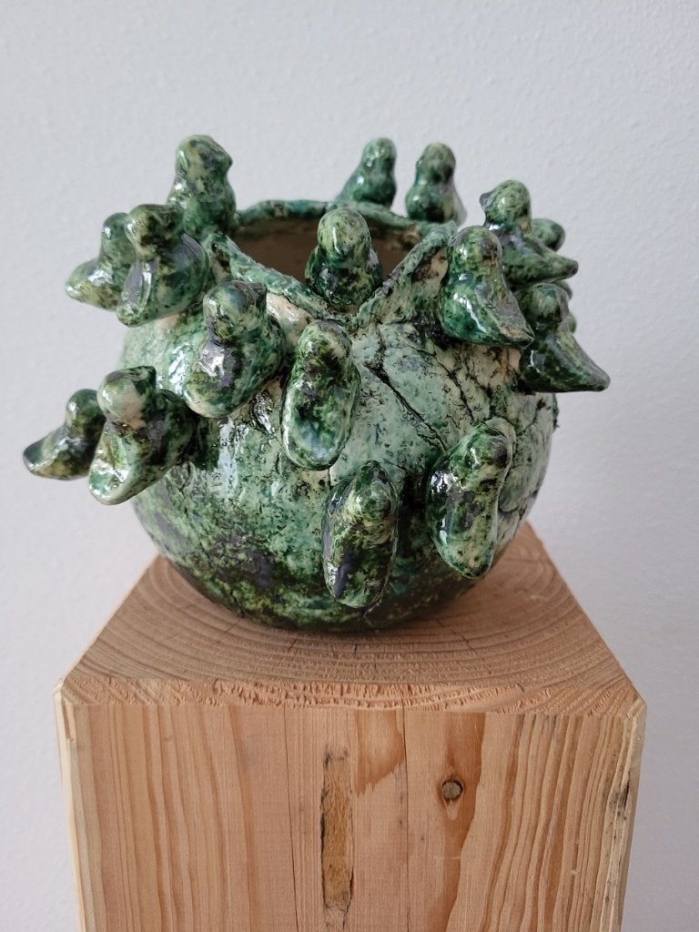 BOL MET VOGELTJES, beeld, geglazuurd, keramiek, Verzamelen, Ophalen, Nieuw, Fantasy