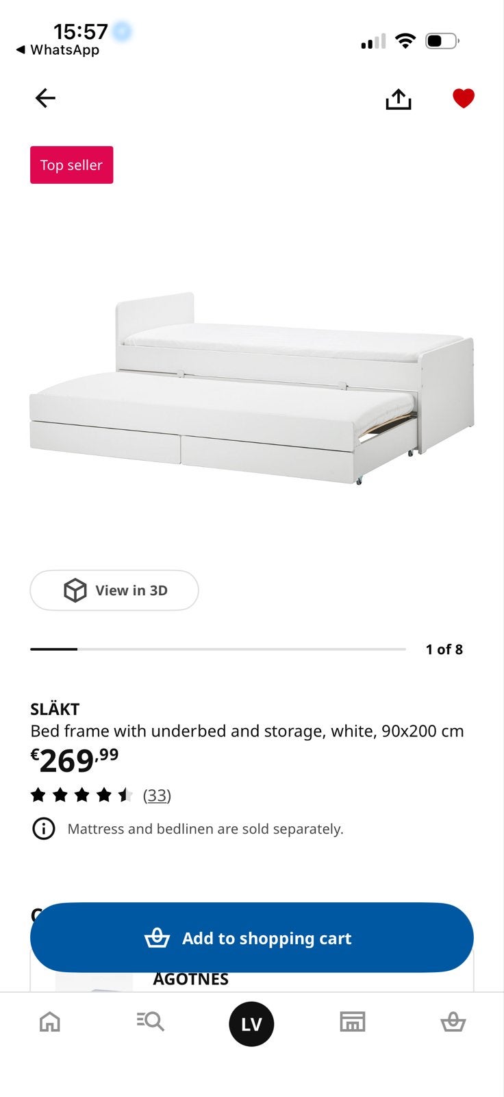 IKEA SLÄKT bedframe met uitschuifbed en matrassen, Huis en Inrichting, Ophalen, 90 cm, Eenpersoons, Wit