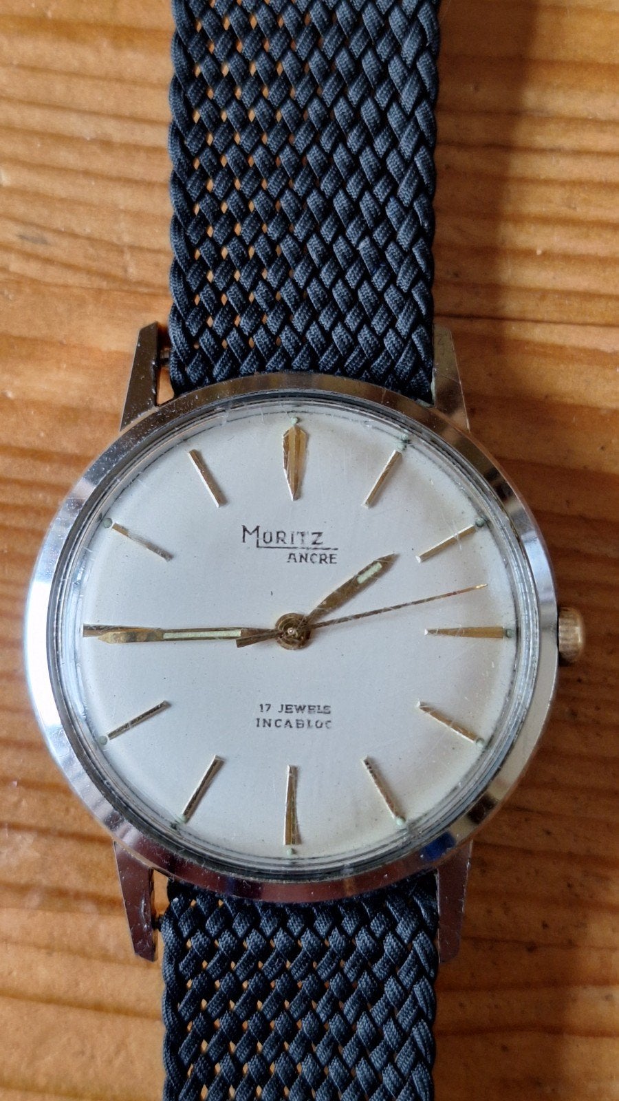 Moritz mechanisch heren horloge loopt goed., Verzenden, Staal, Overige merken, 1960 of later