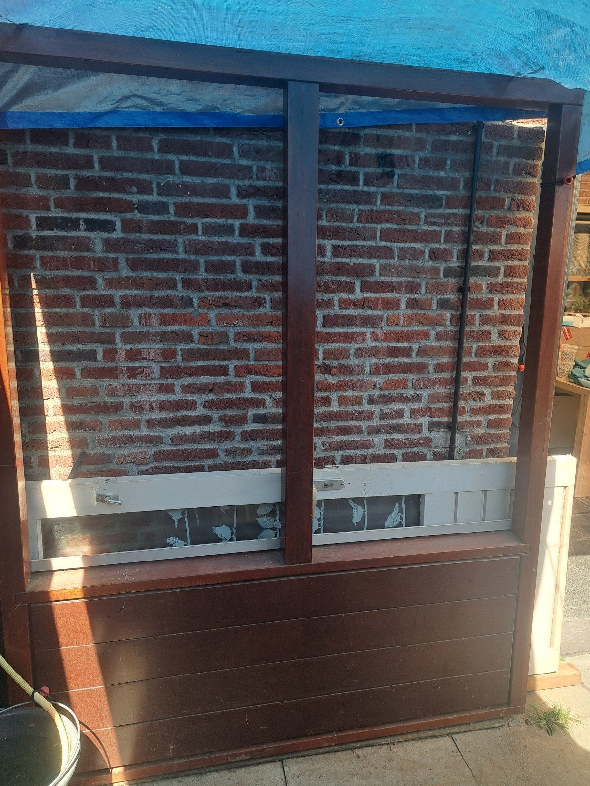 Hardhouten raamkozijn met glas en onderpaneel, Ophalen, Gevelraam of Ruit, Gebruikt, 160 cm of meer