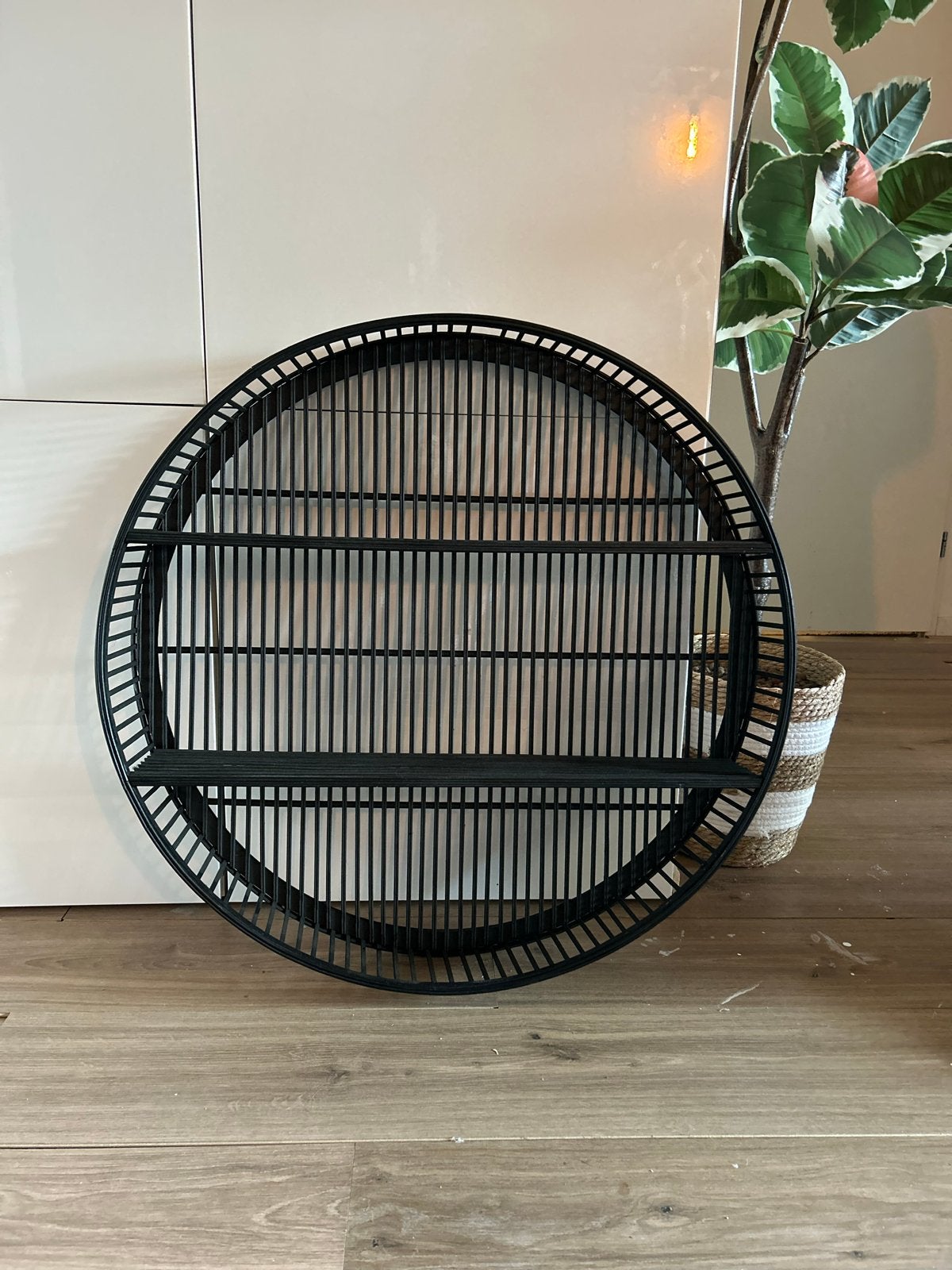 Zwarte Bamboe Wandversiering - Rond Wandrek, Boho, Zwart, Ophalen of Verzenden, Natuurlijk materiaal