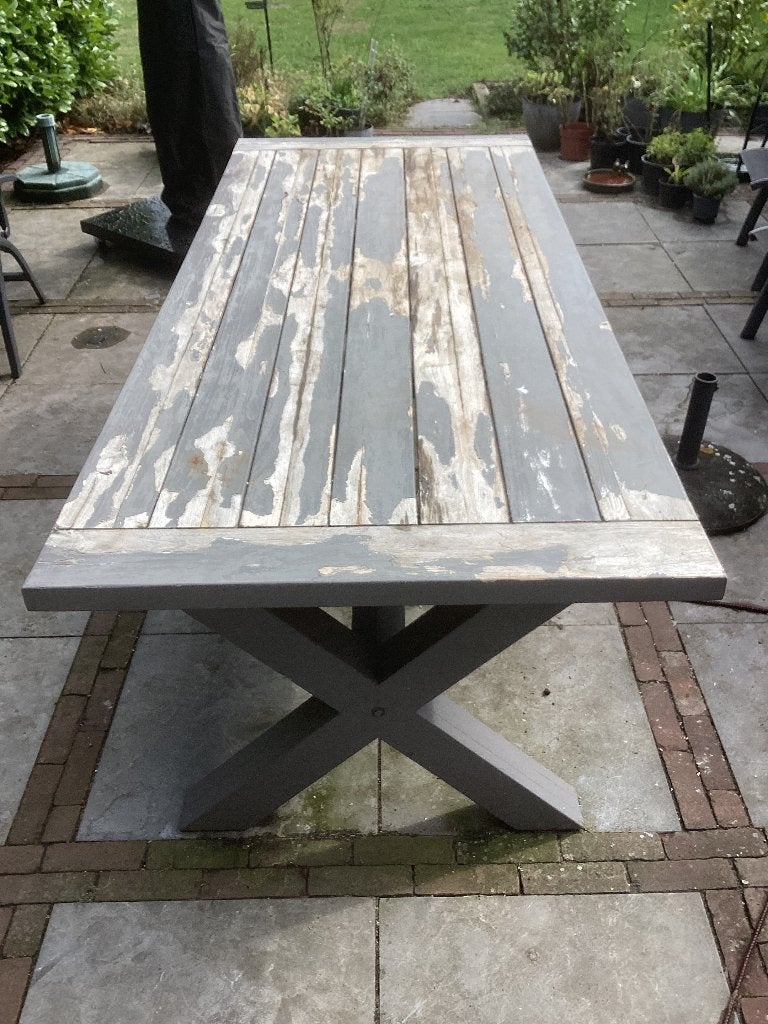Tuintafel hardhout 2.40m x 1.00m, Tuin en Terras, Tuintafels, Ophalen, Gebruikt, Rechthoekig, Hout