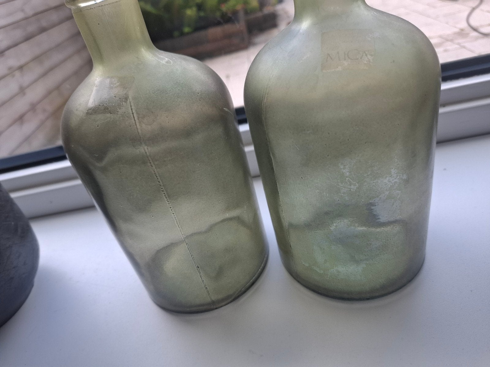Mica groene glazen vazen, Ophalen, Minder dan 50 cm, Groen, Glas