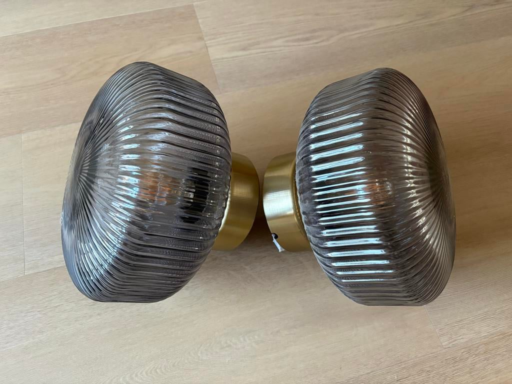 SOLKLINT Plafondlamp messing helder glas 27 cm | 2 st, Ophalen, Zo goed als nieuw, Glas