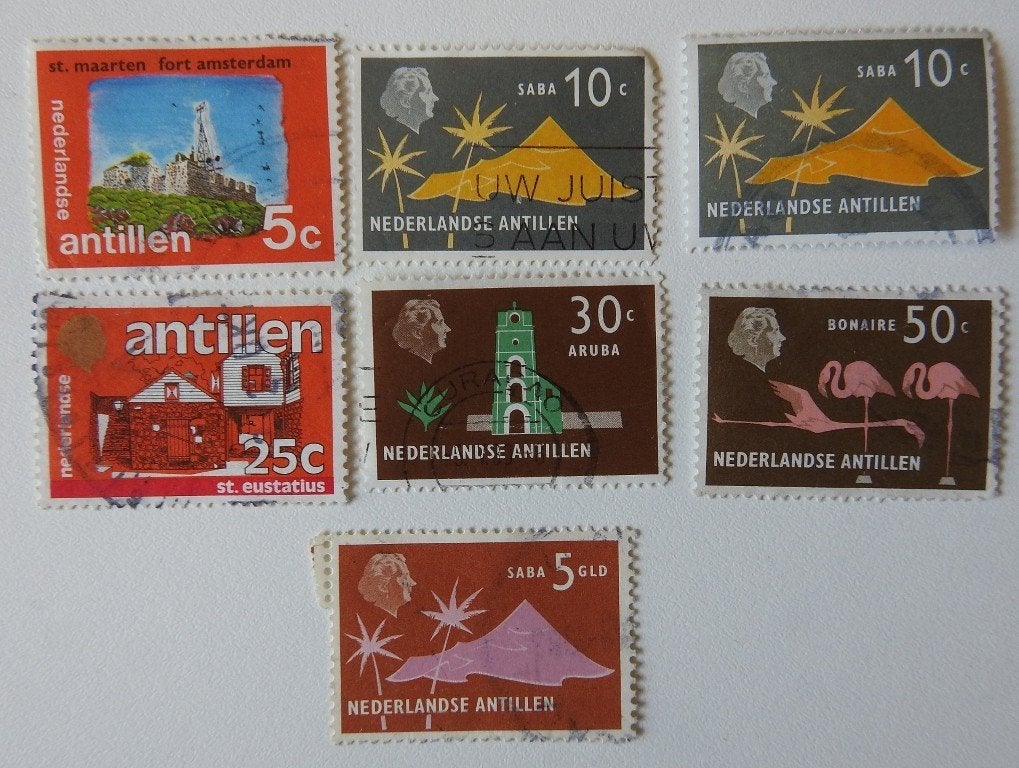 7 postzegels Nederlandse Antillen.   1958, Postzegels en Munten, Verzenden, Gestempeld