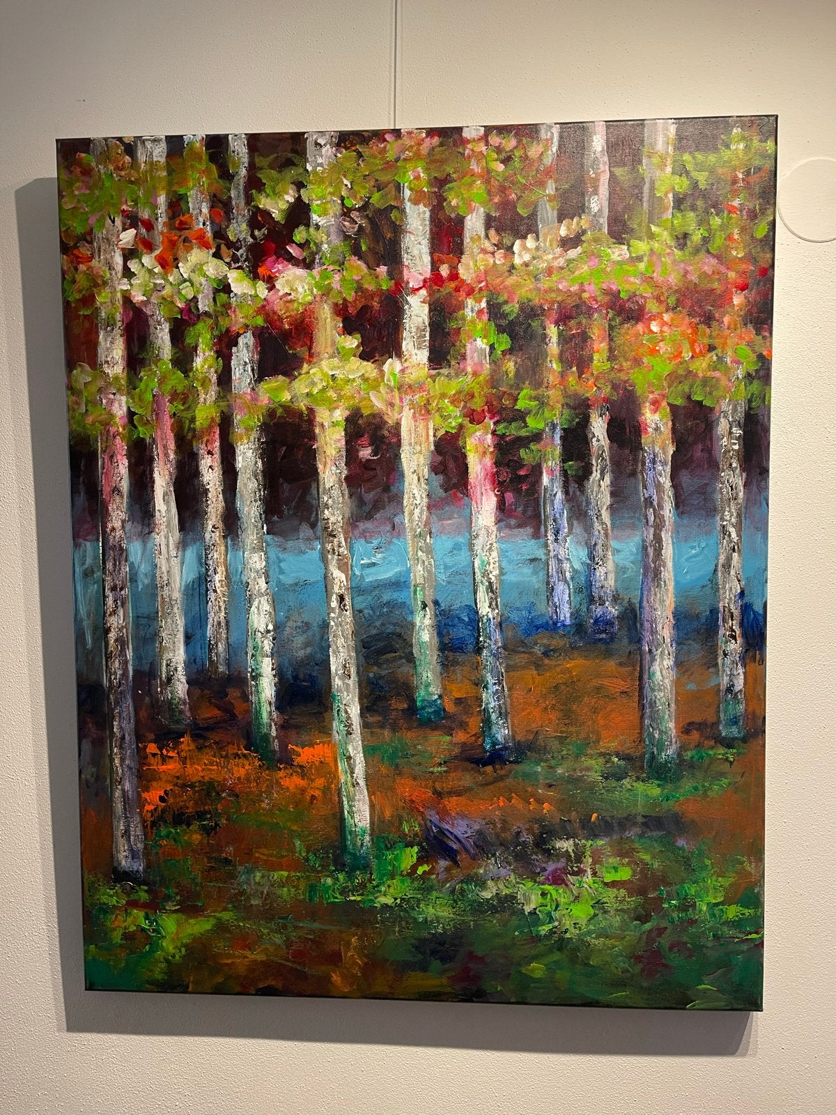 Schilderij 'herfstig bos' van Herma Borsboom (80x100), Handgeschilderd, Olieverf, Textiel, Landschap