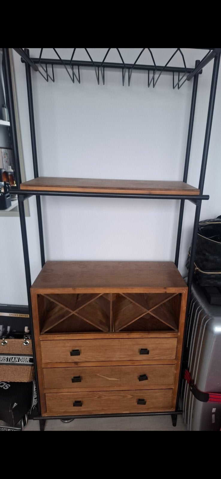 Leuk drankkastje met 3 lades en wijnglazenrek, Huis en Inrichting, Ophalen, Zo goed als nieuw, Hout