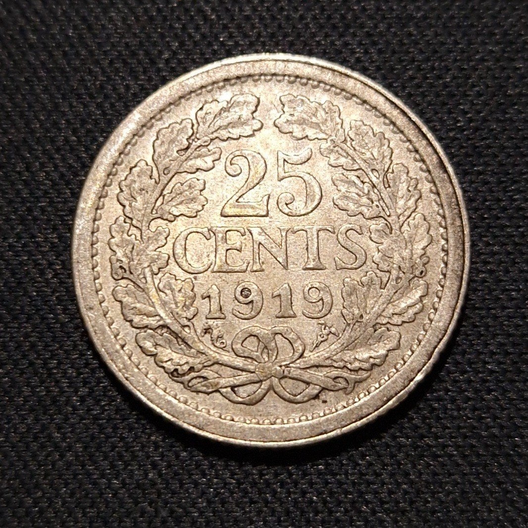25 cent 1919, Postzegels en Munten, Munten | Nederland, Verzenden, Zilver, 25 cent, Koningin Wilhelmina