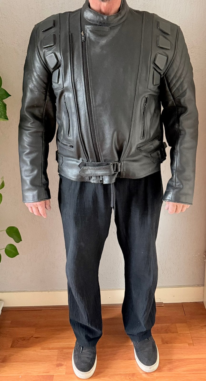 Zwart leren motorjas, maat 2XL, Motoren, Kleding | Motorkleding, Ophalen of Verzenden