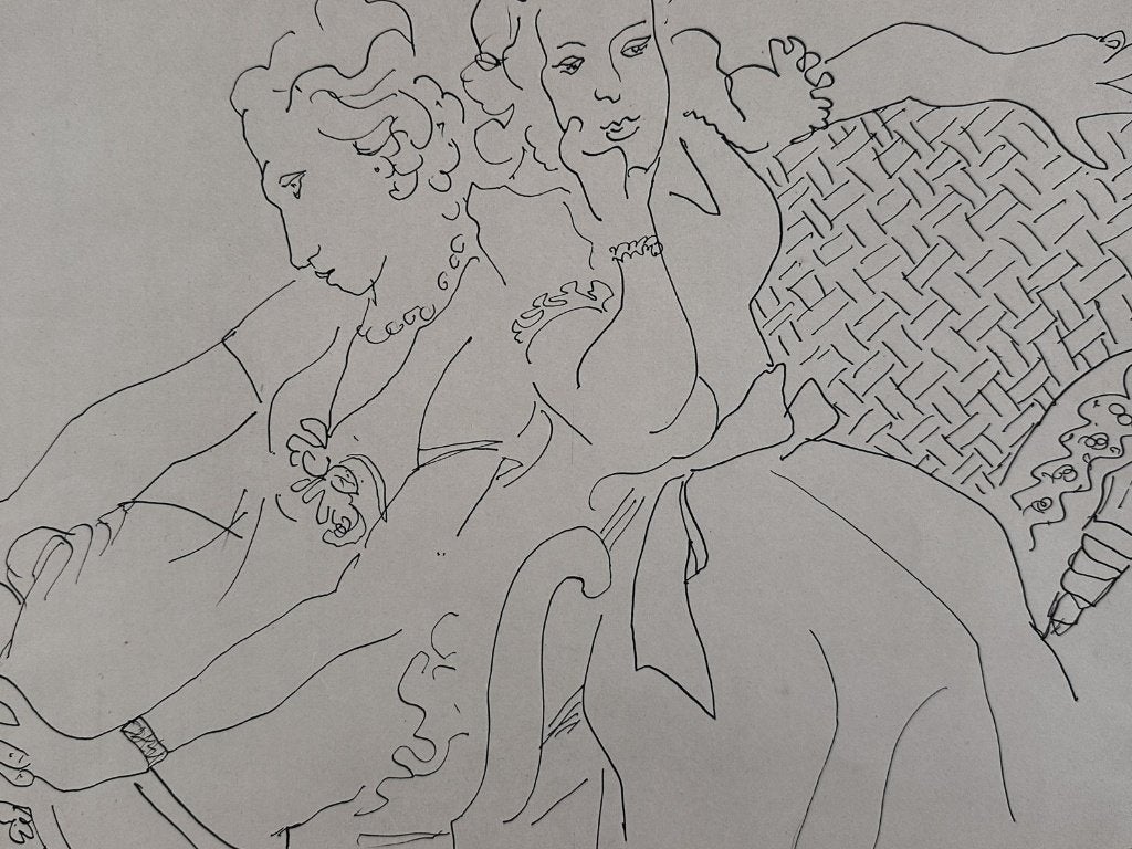 Originele heliogravure - lijntekening twee vrouwen - Matisse, 40 cm, Verzenden, 50 cm, Gravure